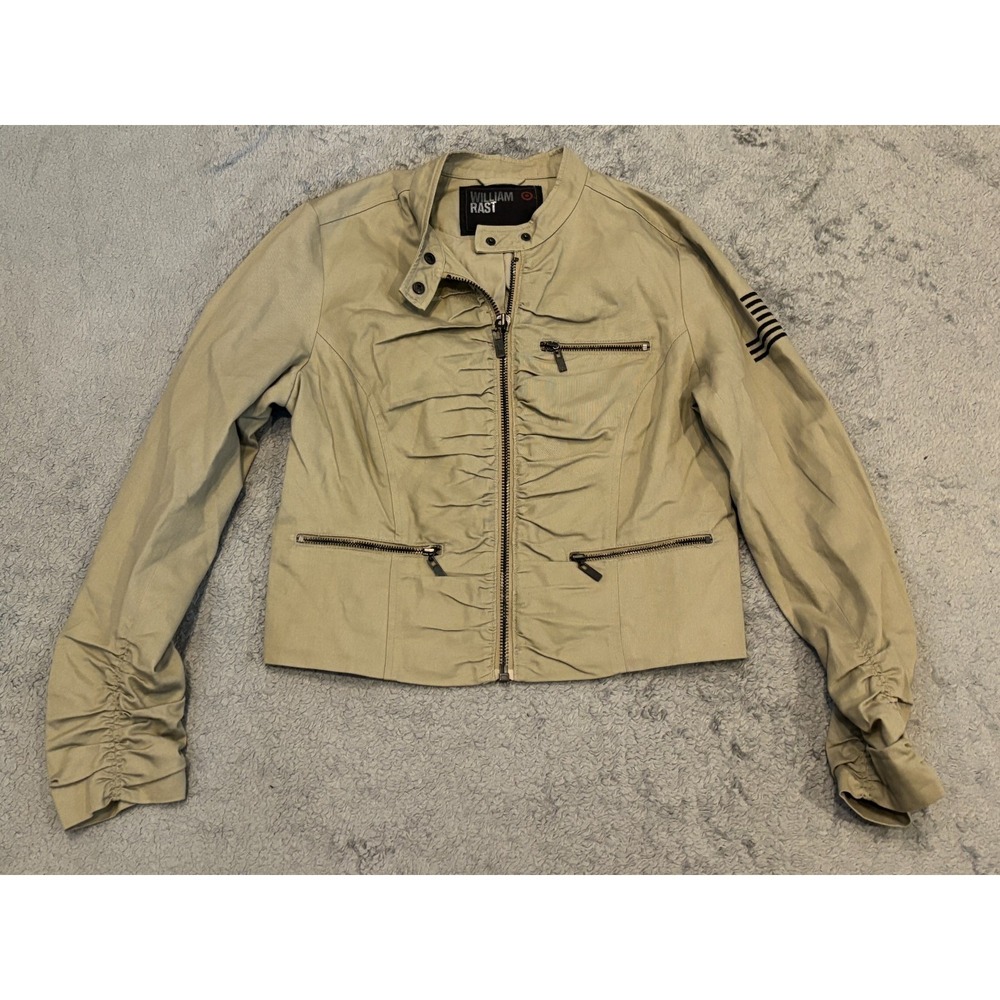 William Rast Cropped Jacket Womens Large Beige Casual Khaki Zippers